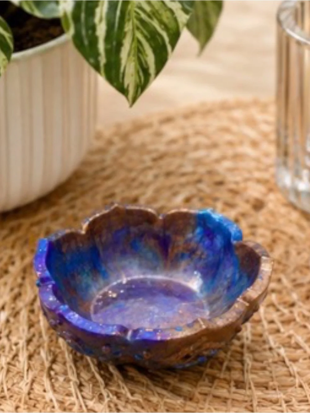Handmade Iridescent Resin Trinket Dish in Blue and Brown